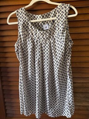 CAbi Cream Tank Top with Navy Diamond Print